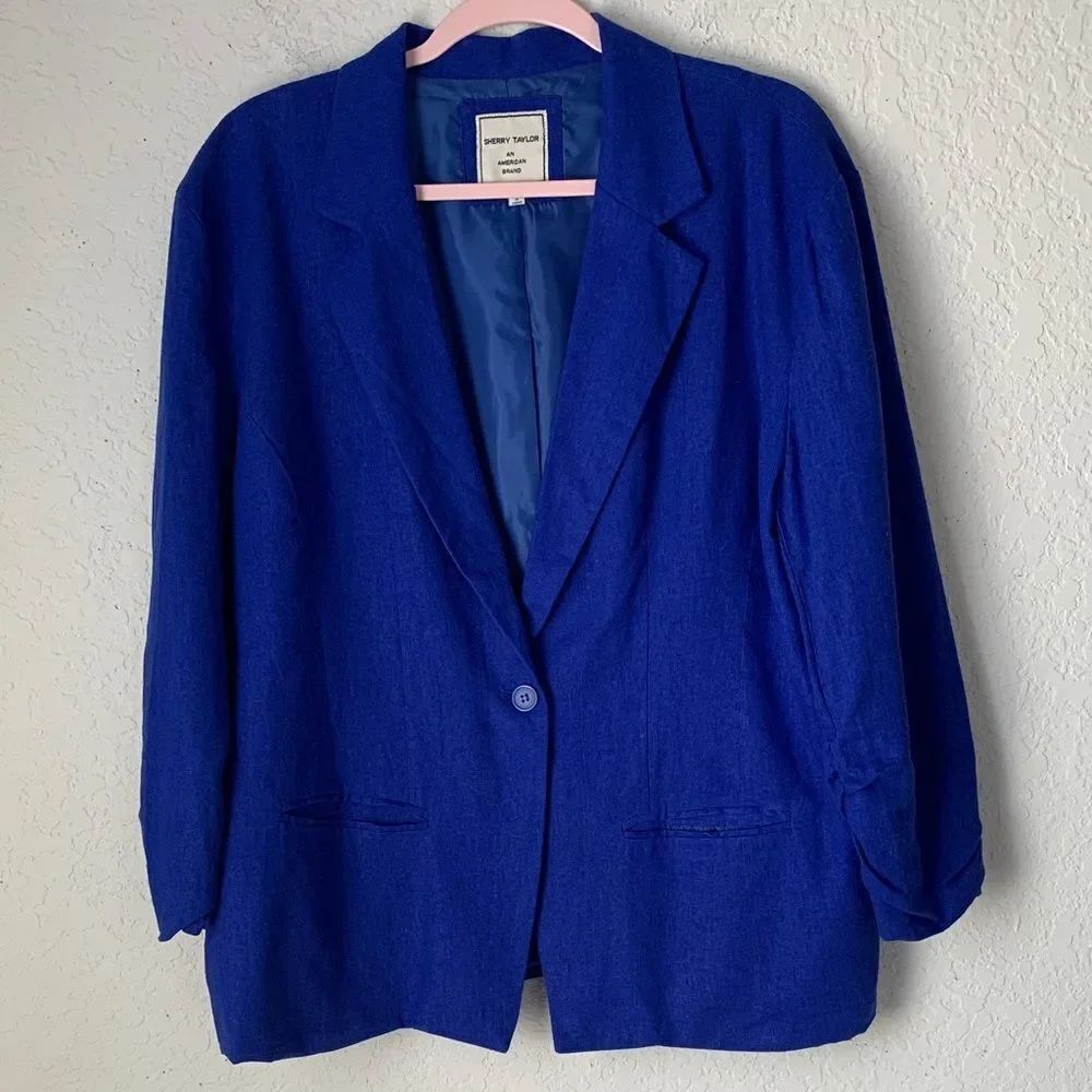 Sherry Taylor Royal Blue Blazer One Button Pockets Size 1X